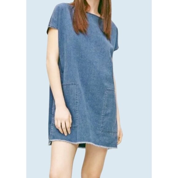 WILFRED FREE Raw Hem Relaxed Fit Denim Tunic Shirt Size Small - Picture 1 of 8